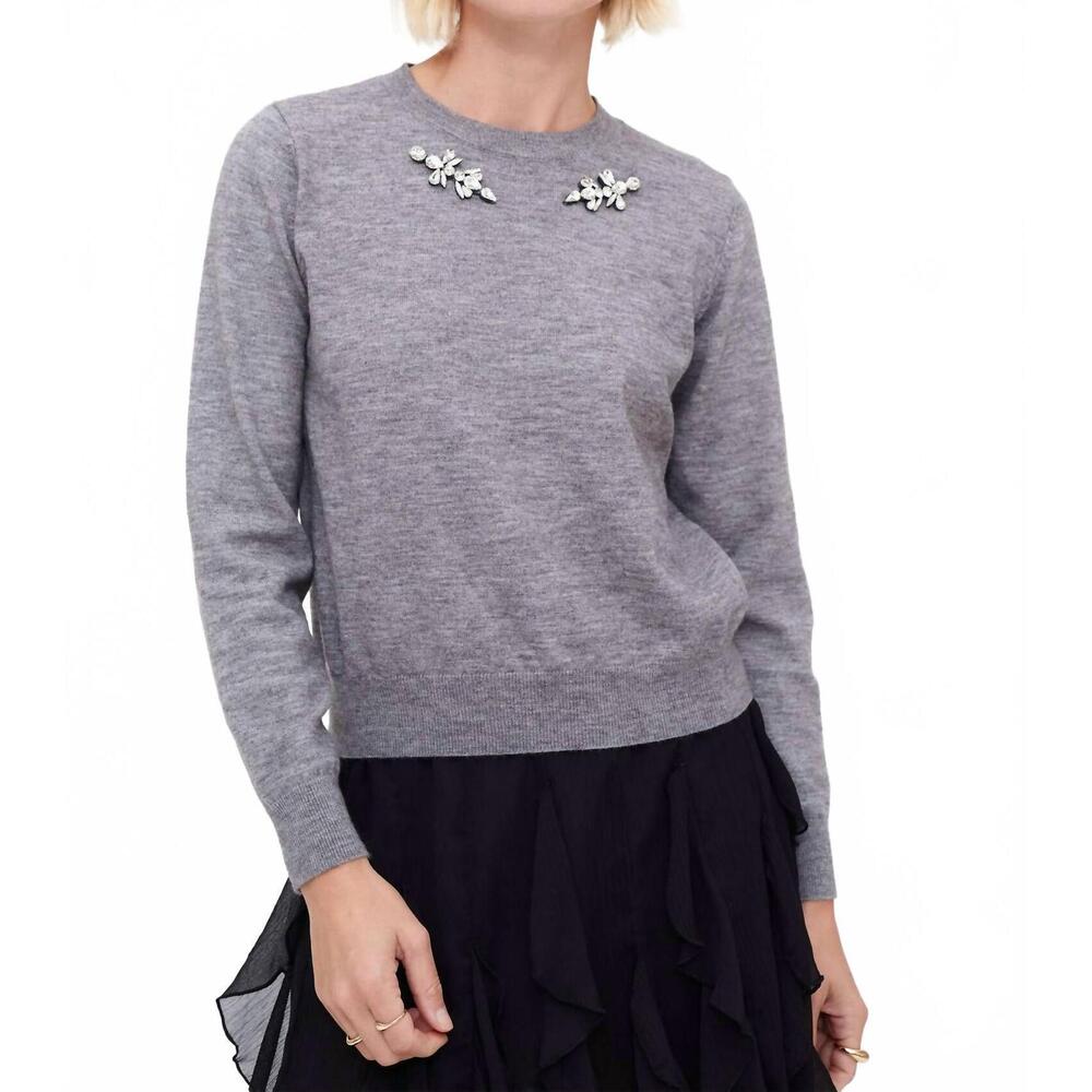 NEW WILD PONY rhinestone applique sweater in grey